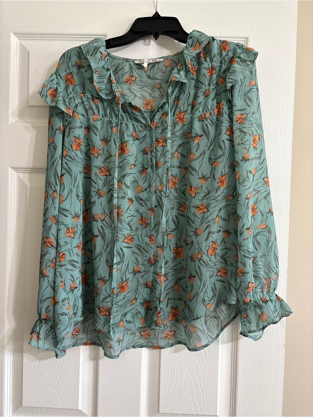 Joy Joy Mint Floral Ruffle Blouse Size Medium